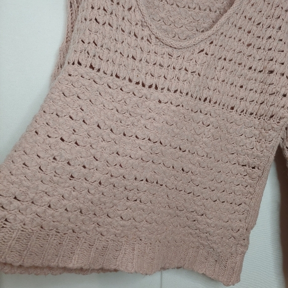 Free People Crashing Waves Pullover Sweater Blush Rose Pink Open Knit Wool M - Picture 5 of 10